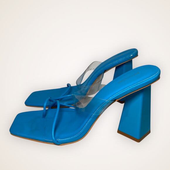 PrettyLittleThing Women’s 6 Blue Clear Strap Block Heel - Picture 1 of 7